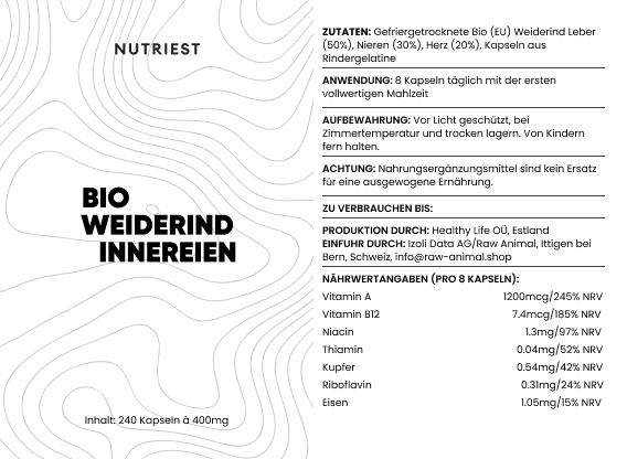 Grass Fed Desiccated Beef Organ Complex Supplement